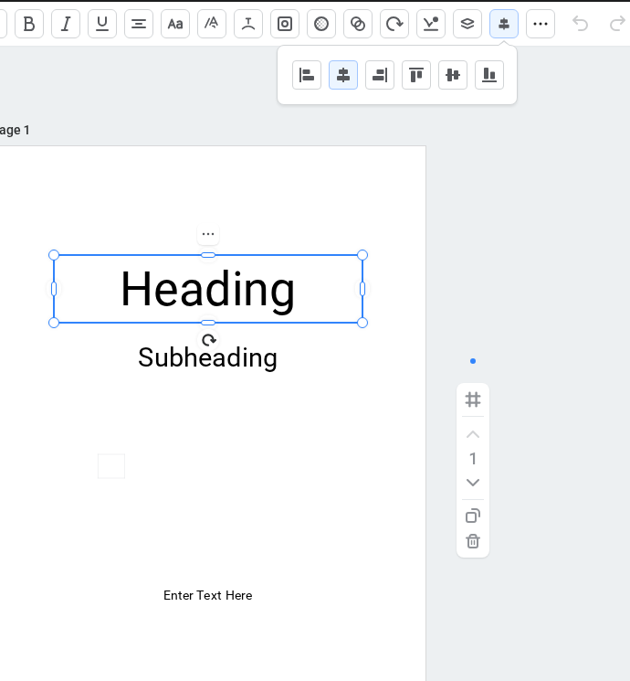 The Align popout for a single selected text element, with six page-alignment controls