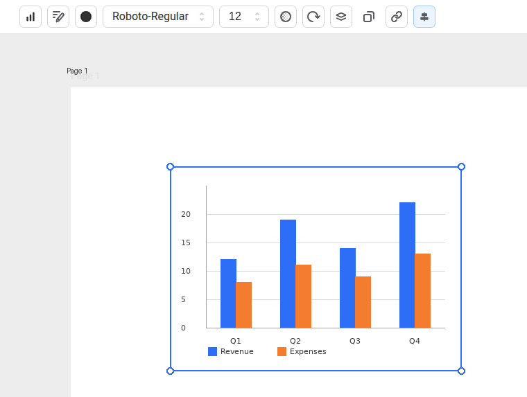 A chart selected on the design canvas for checking readability at the final design size