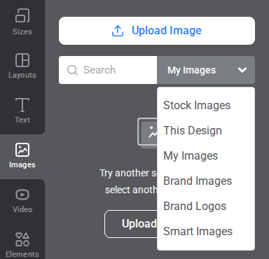 The Images panel with the image source dropdown open