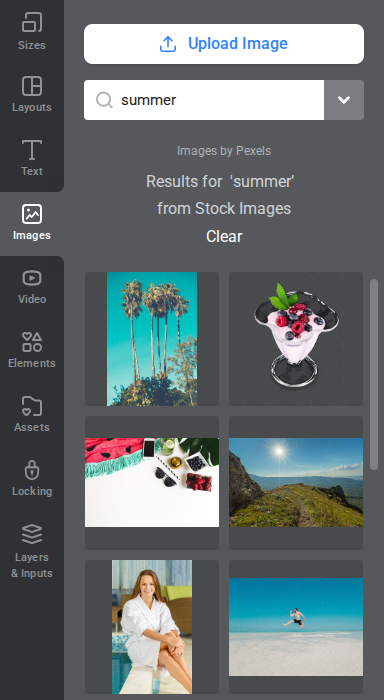 A Stock Images search for “summer” in the Images panel
